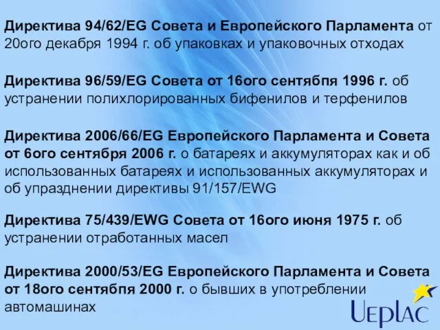 Директива 94/62/EG Совета и Европейского Парламента от 20ого декабря 1994 г. об