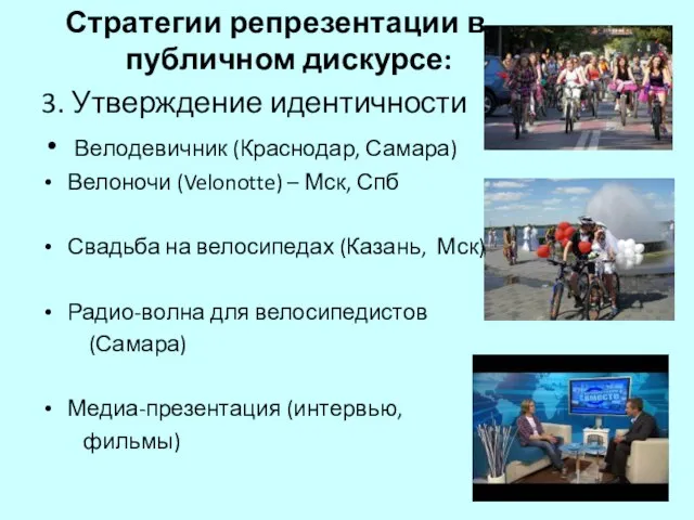 Стратегии репрезентации в публичном дискурсе: 3. Утверждение идентичности Велодевичник (Краснодар, Самара) Велоночи