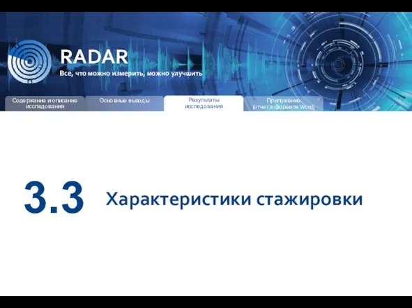 RADAR Все, что можно измерить, можно улучшить 3.3 Характеристики стажировки Результаты исследования