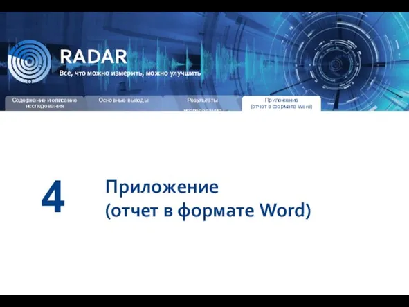 RADAR Все, что можно измерить, можно улучшить 4 Приложение (отчет в формате