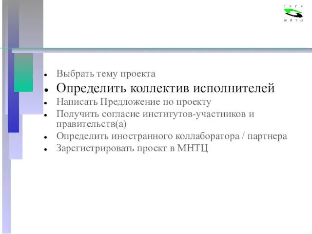 Выбрать тему проекта Определить коллектив исполнителей Написать Предложение по проекту Получить согласие