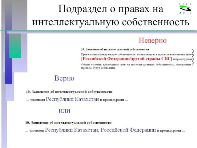 Подраздел о правах на интеллектуальную собственность Верно или Неверно