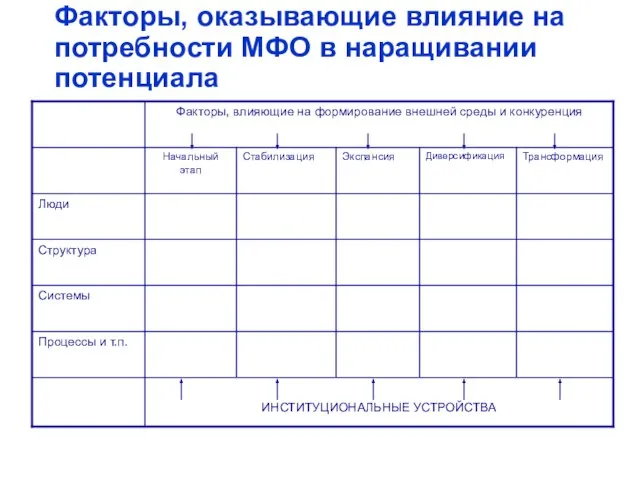 Факторы, оказывающие влияние на потребности МФО в наращивании потенциала