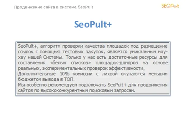 Продвижение сайта в системе SeoPult SeoPult+