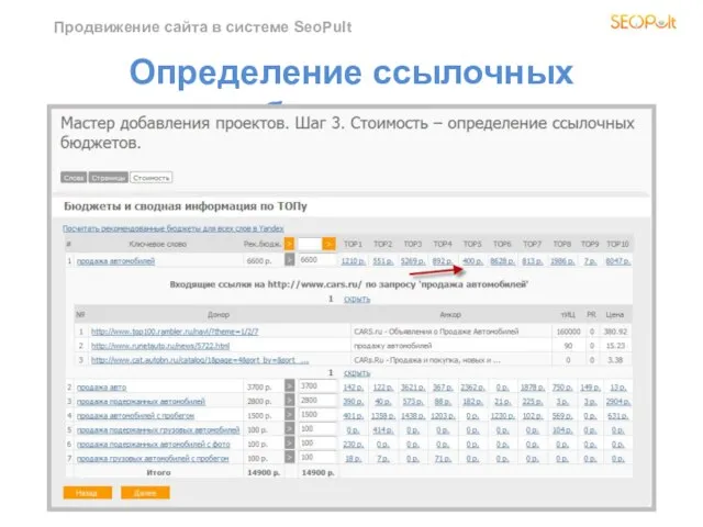 Продвижение сайта в системе SeoPult Определение ссылочных бюджетов