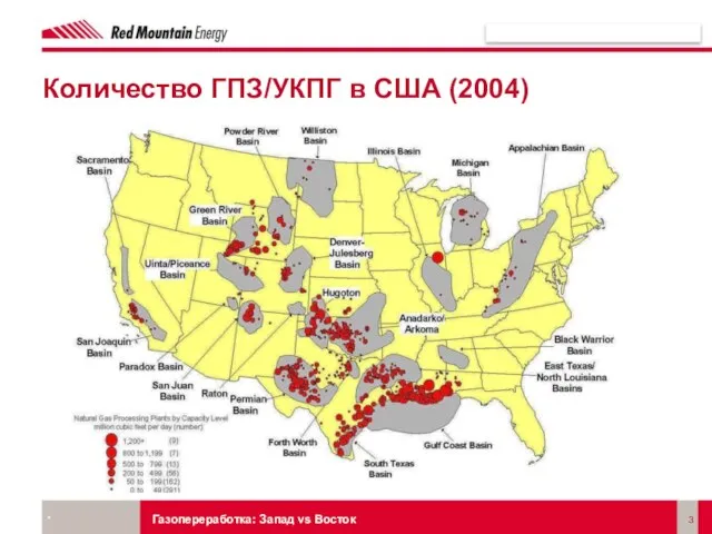 Количество ГПЗ/УКПГ в США (2004) * Газопереработка: Запад vs Восток