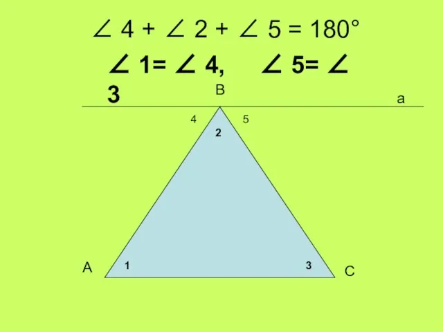 ∠ 4 + ∠ 2 + ∠ 5 = 180° ∠ 1=
