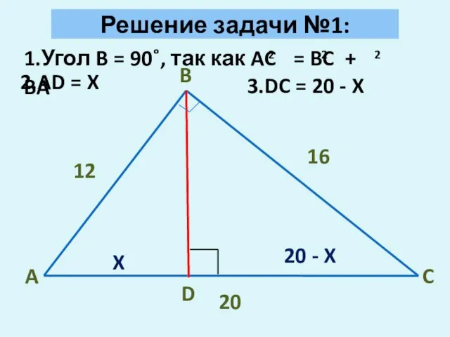 Решение задачи №1: A B C D 12 16 20 X 2.AD