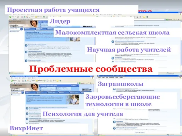 Проблемные сообщества Проблемные сообщества Проектная работа учащихся Лидер Малокомплектная сельская школа Научная