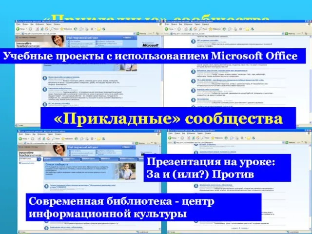 «Прикладные» сообщества «Прикладные» сообщества Учебные проекты с использованием Microsoft Office Презентация на