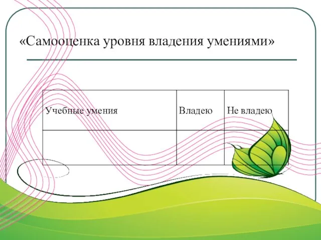 «Самооценка уровня владения умениями»