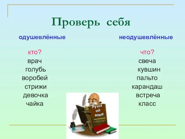 Проверь себя кто? врач голубь воробей стрижи девочка чайка что? свеча кувшин