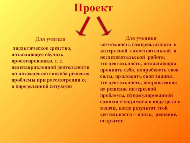 Проект Для ученика возможность самореализации в интересной самостоятельной и исследовательской работе; это