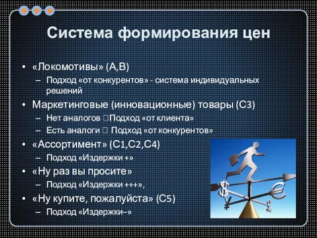 Система формирования цен «Локомотивы» (А,В) Подход «от конкурентов» - система индивидуальных решений