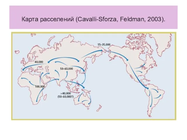 Карта расселений (Cavalli-Sforza, Feldman, 2003).
