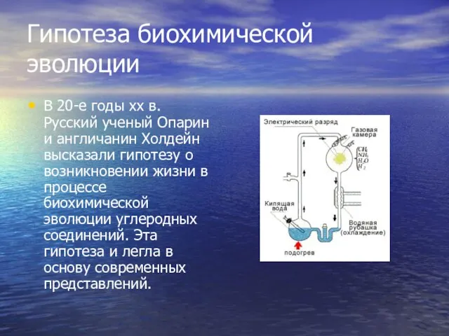 Гипотеза биохимической эволюции В 20-е годы xx в. Русский ученый Опарин и