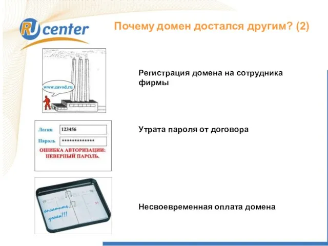 Почему домен достался другим? (2) Регистрация домена на сотрудника фирмы Утрата пароля