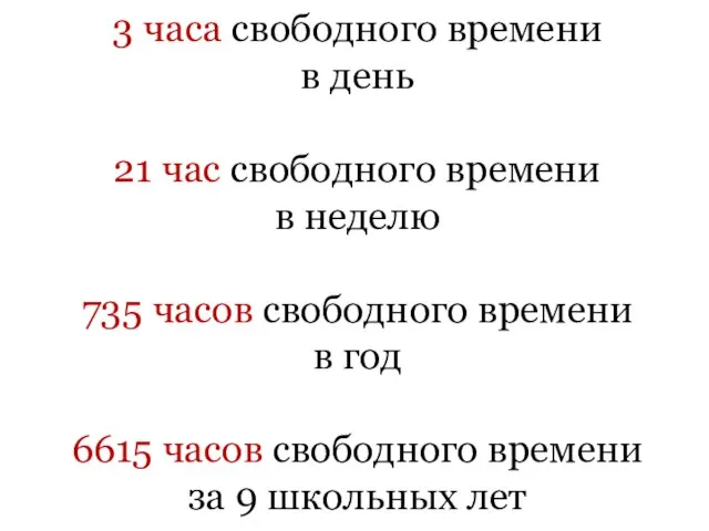 3 часа свободного времени в день 21 час свободного времени в неделю