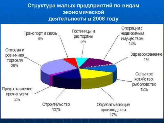 Структура малых предприятий по видам экономической деятельности в 2008 году