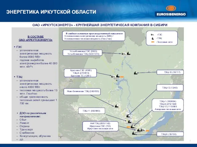 ОАО «ИРКУТСКЭНЕРГО» - КРУПНЕЙШАЯ ЭНЕРГЕТИЧЕСАЯ КОМПАНИЯ В СИБИРИ ЭНЕРГЕТИКА ИРКУТСКОЙ ОБЛАСТИ