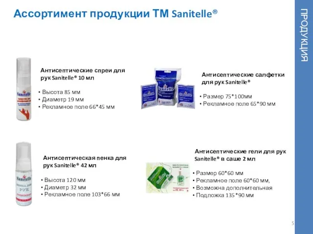 Антисептическая пенка для рук Sanitelle® 42 мл Высота 120 мм Диаметр 32