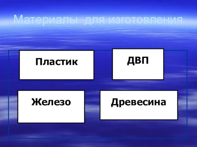 Материалы для изготовления Пластик ДВП Древесина Железо