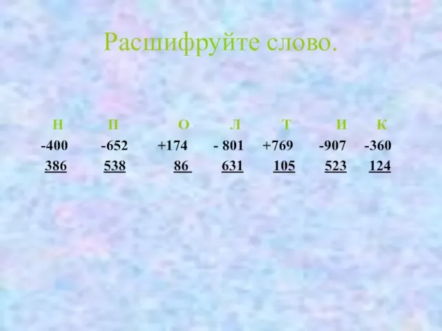 Расшифруйте слово. Н П О Л Т И К -400 -652 +174