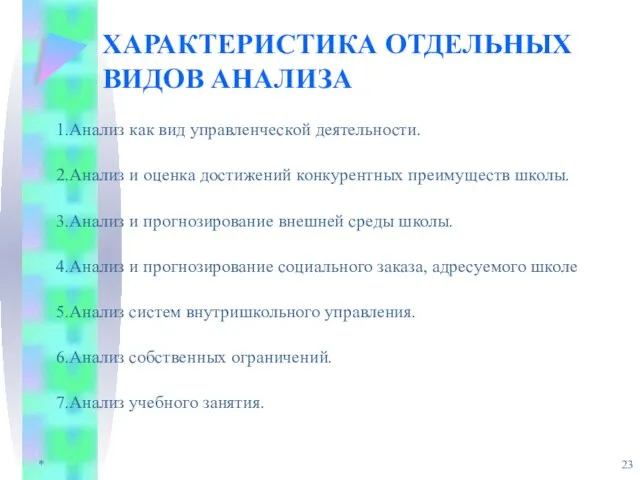 * ХАРАКТЕРИСТИКА ОТДЕЛЬНЫХ ВИДОВ АНАЛИЗА Анализ как вид управленческой деятельности. Анализ и