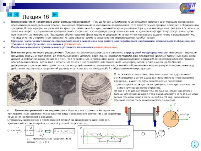 Лекция 16 13 Возникновение и накопление усталостных повреждений – При действии циклически