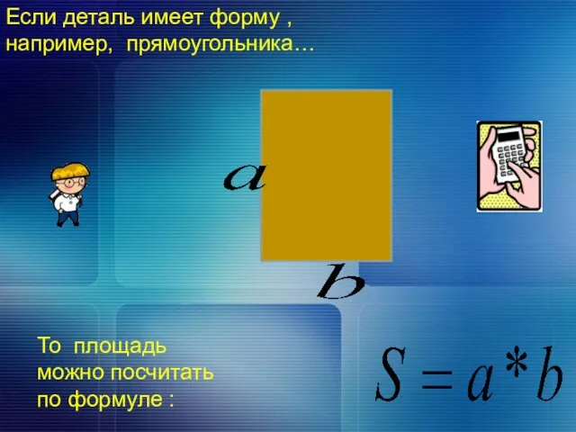 Если деталь имеет форму , например, прямоугольника… То площадь можно посчитать по формуле :