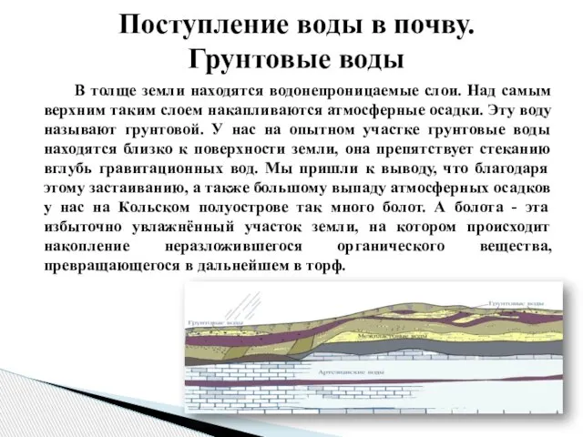 В толще земли находятся водонепроницаемые слои. Над самым верхним таким слоем накапливаются