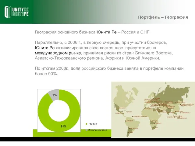 География основного бизнеса Юнити Ре – Россия и СНГ. Параллельно, с 2006