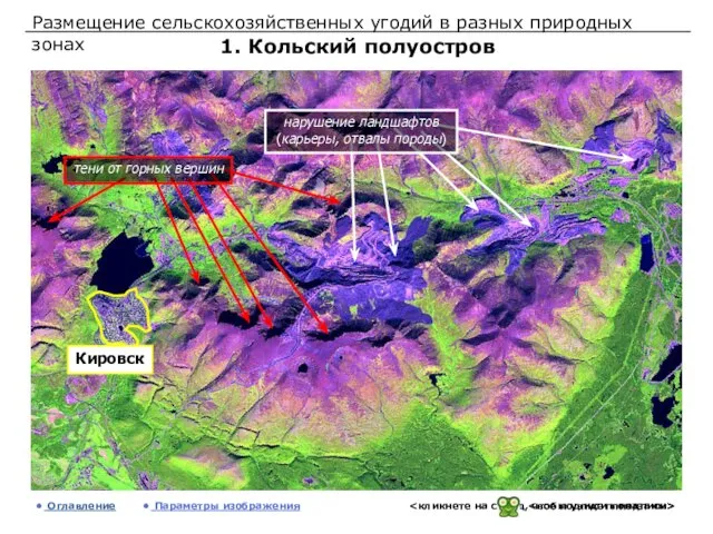 Размещение сельскохозяйственных угодий в разных природных зонах 1. Кольский полуостров Оглавление Параметры изображения