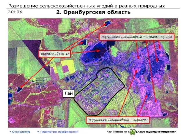 Размещение сельскохозяйственных угодий в разных природных зонах 2. Оренбургская область Оглавление Параметры изображения