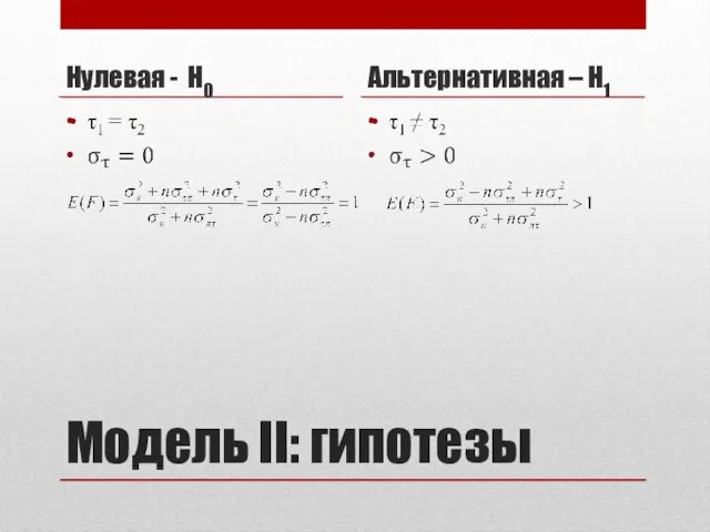 Модель II: гипотезы Нулевая - H0 Альтернативная – H1