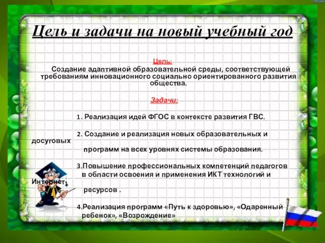 Цель и задачи на новый учебный год Цель: Создание адаптивной образовательной среды,