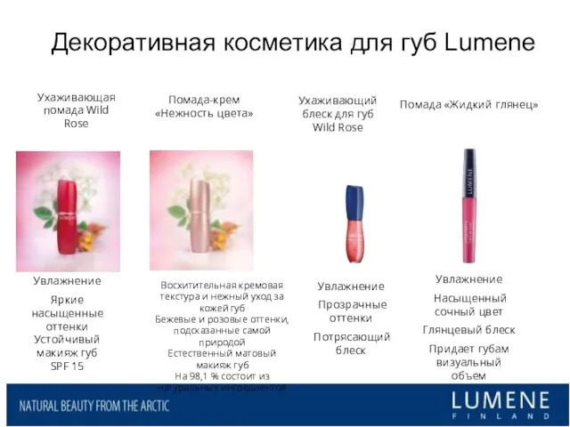 Декоративная косметика для губ Lumene Ухаживающая помада Wild Rose Увлажнение Прозрачные оттенки