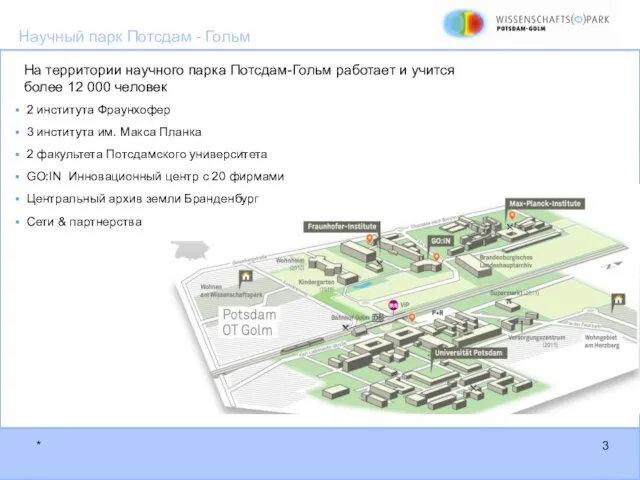 Научный парк Потсдам - Гольм На территории научного парка Потсдам-Гольм работает и