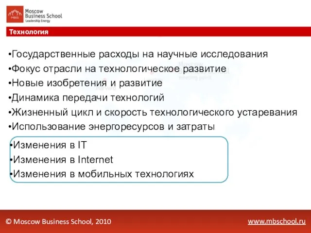 www.mbschool.ru Технология © Moscow Business School, 2010 Государственные расходы на научные исследования