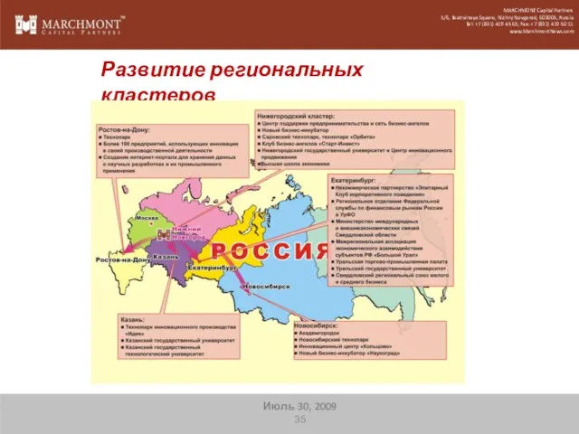 Развитие региональных кластеров Июль 30, 2009 35 MARCHMONT Capital Partners 5/6, Teatralnaya