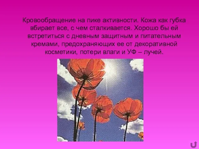 Кровообращение на пике активности. Кожа как губка вбирает все, с чем сталкивается.