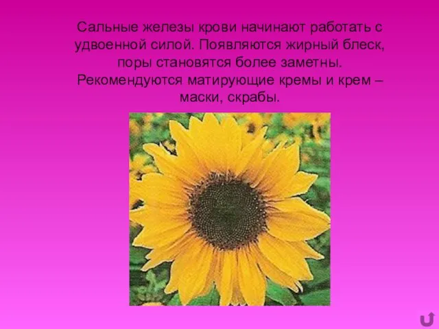 Сальные железы крови начинают работать с удвоенной силой. Появляются жирный блеск, поры