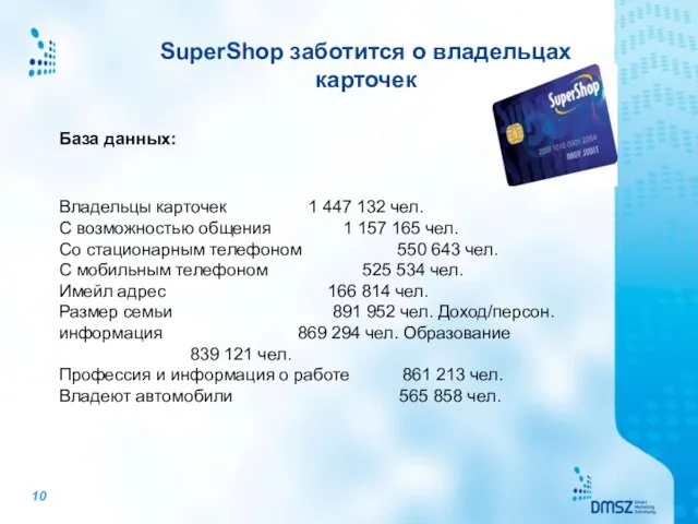 SuperShop заботится о владельцах карточек База данных: Владельцы карточек 1 447 132