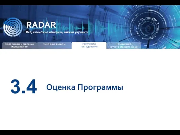 RADAR Все, что можно измерить, можно улучшить 3.4 Оценка Программы Результаты исследования