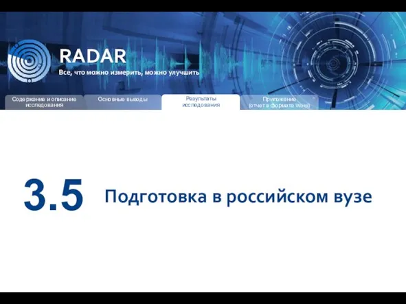 RADAR Все, что можно измерить, можно улучшить 3.5 Подготовка в российском вузе