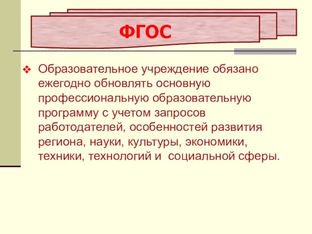 Образовательное учреждение обязано ежегодно обновлять основную профессиональную образовательную программу с учетом запросов