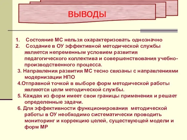 Состояние МС нельзя охарактеризовать однозначно Создание в ОУ эффективной методической службы является