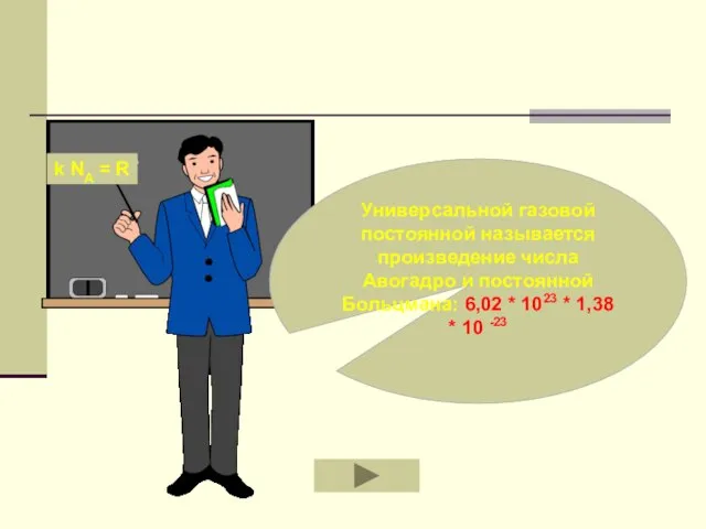 Универсальной газовой постоянной называется произведение числа Авогадро и постоянной Больцмана: 6,02 *