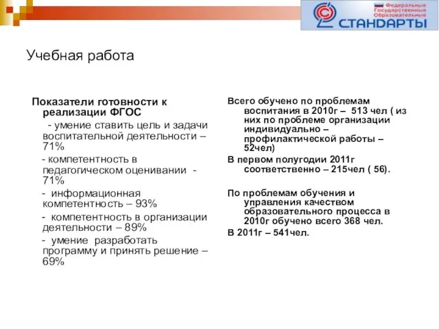 Учебная работа Показатели готовности к реализации ФГОС - умение ставить цель и