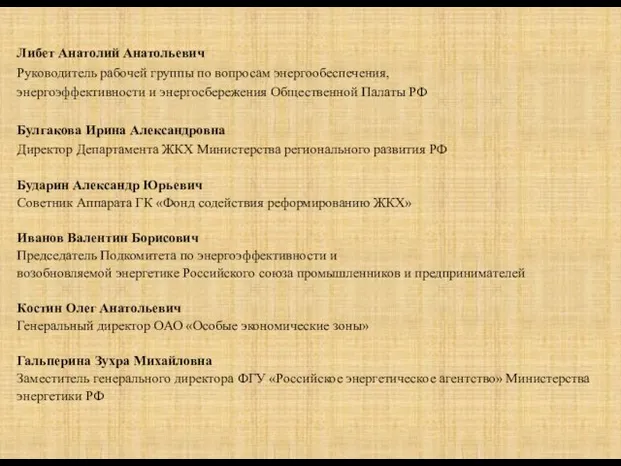 Либет Анатолий Анатольевич Руководитель рабочей группы по вопросам энергообеспечения, энергоэффективности и энергосбережения